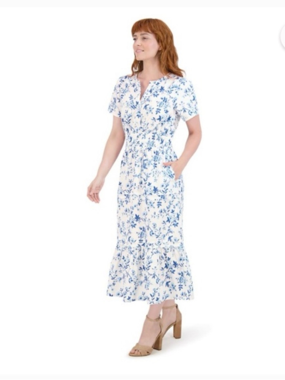 French Connection White & Blue Floral Dress